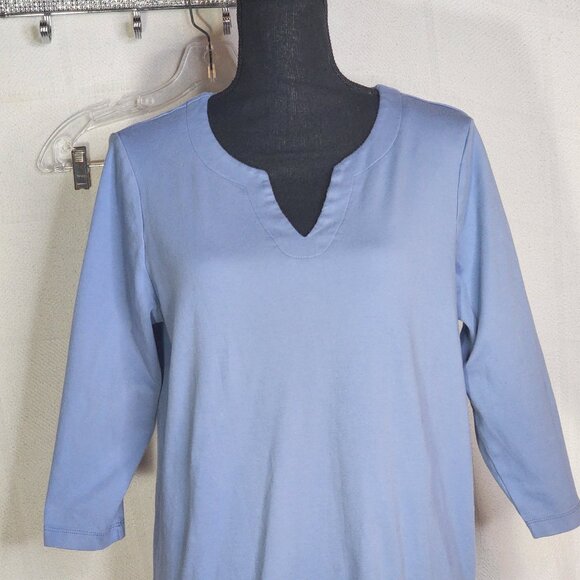 Orvis Classic Pima Cotton 3/4 Length Sleeve Denim Blue Notched V-Neck Top Size L - Picture 3 of 16